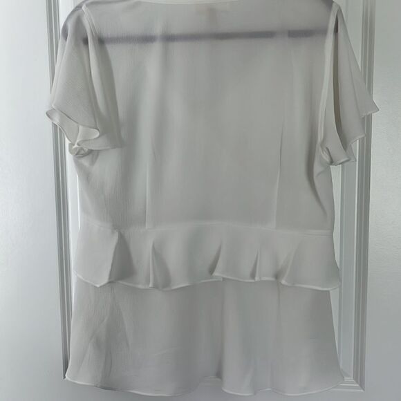 Michael Kors Micheal Sheer White Flutter V Neck Blouse Feminine - Picture 5 of 6